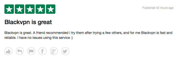 blackVPN's tweet photo. Another 5 star review for BlackVPN on TrustPilot #blackVPN https://t.co/oe2Fi8Q9pu https://t.co/xWdjupqREk