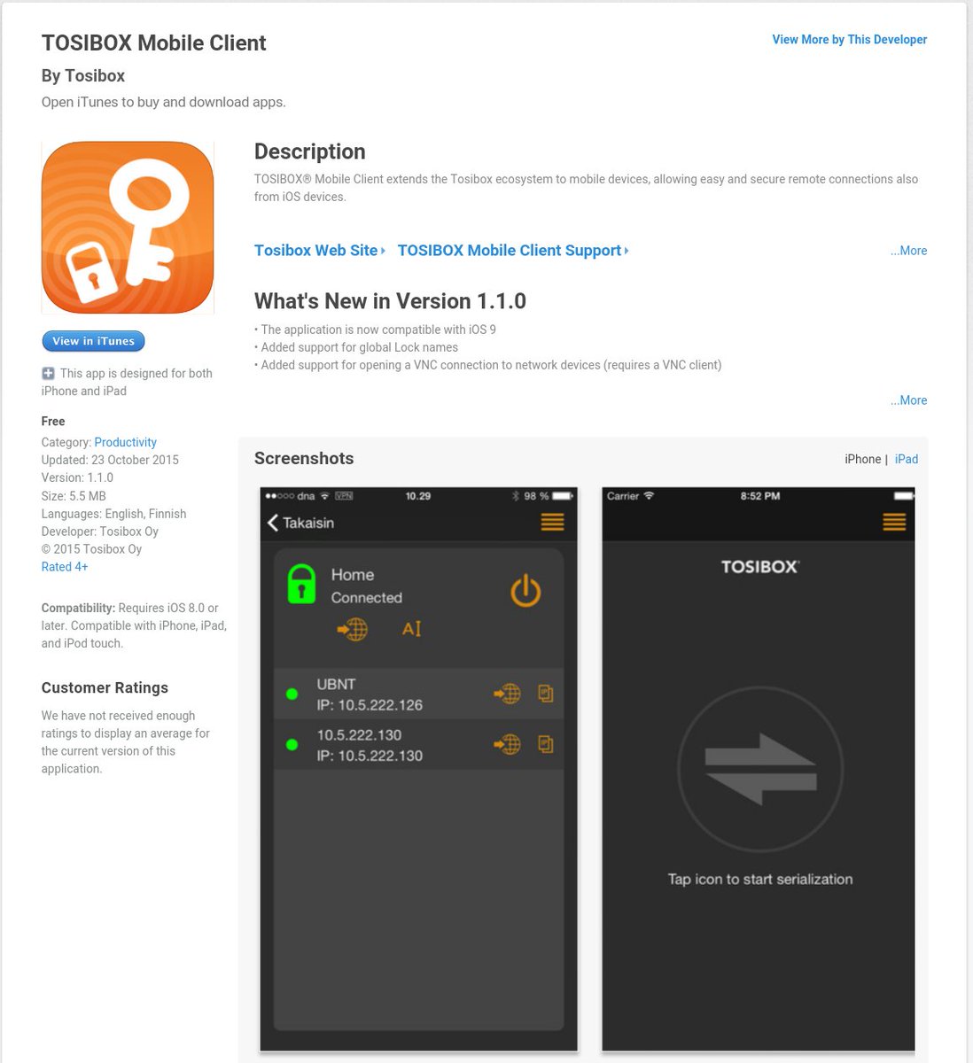 TosiCompnay's tweet photo. TOSIBOX® Mobile Client for iPhones and iPads is just few clicks away! Quick and easy. #iot #mobileclient https://t.co/QwuOWyWBFJ