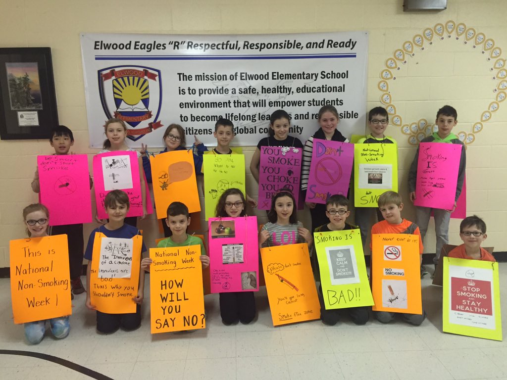Elwoodelementar's tweet photo. Our walking billboards are travelling the halls promoting a healthy lifestyle and the dangers of smoking. Great job! https://t.co/lmykN7cTIv