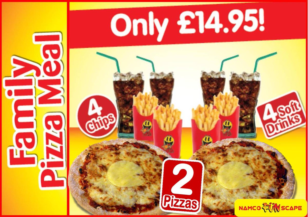 NamcoTrafford's tweet photo. Fancy a bite to eat? Try our Pacman deal for only £14.95!! #pizza #namcofunscape https://t.co/D21HXfjInf