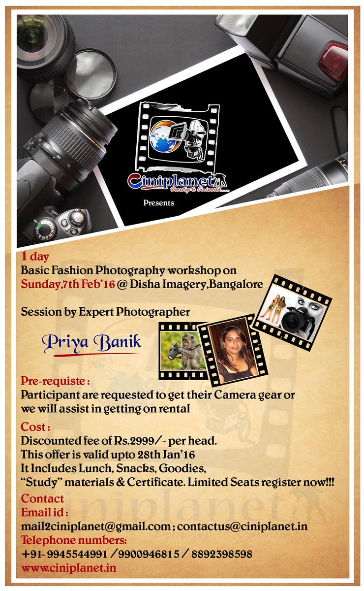ciniplanet's tweet photo. Basic #Fashion #Photography session by #PriyaBanik on 7th Feb at #Bangalore, contact #ciniplanet soon https://t.co/dIKp5SmuWA