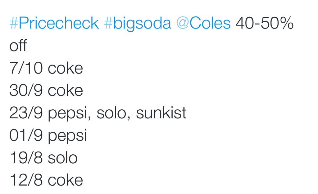 dr_kevinlee's tweet photo. @OPCAustralia @Coles Not to mention #sugarydrinks constantly discounted. I have given up doing weekly #pricechecks https://t.co/mdYU5RPyID