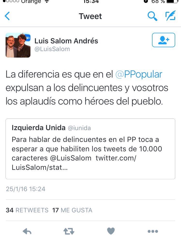 Un tuit de <a href="/LuisSalom/">Luis Salom 🇪🇸</a> poco antes de ser detenido y bloquear su cuenta