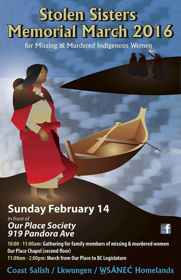 SasaLeggeat's tweet photo. Victoria's Stolen Sisters Memorial March will be on Feb 14@11am. Meet at Our Place 919 Pandora Ave https://t.co/VYgjZMVLIE
