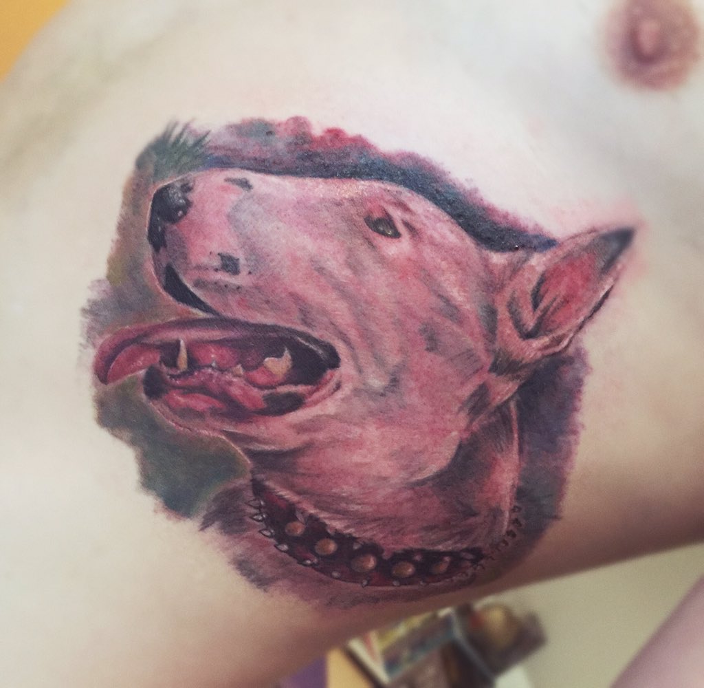 wolf_ink's tweet photo. #wolfink #bullterrier #tattoo https://t.co/InXjviLUI9