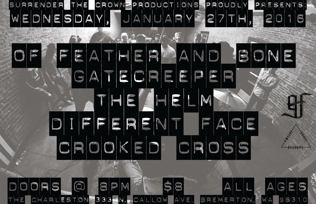 Tonight at The Charleston!  <a href="/ofab_denver/">of feather and bone</a> <a href="/Gatecreeper/">GATECREEPER</a> #thehelm <a href="/differentfacehc/">Different Face</a> <a href="/crookedcrossNW/">Crooked Christ</a> Doors @ 8pm - $8!!!