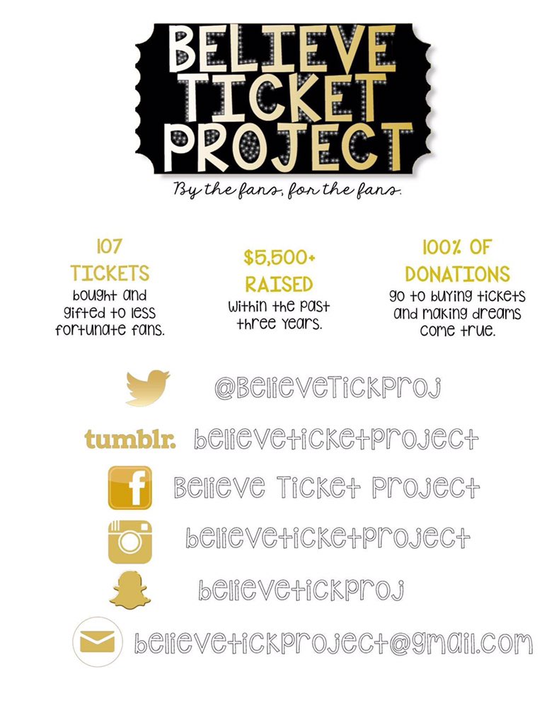 BelieveTickProj's tweet photo. Keep up with our social media for any contests, giveaways or news we have to announce! #BelieveTicketProject https://t.co/NK8FMU7wtp