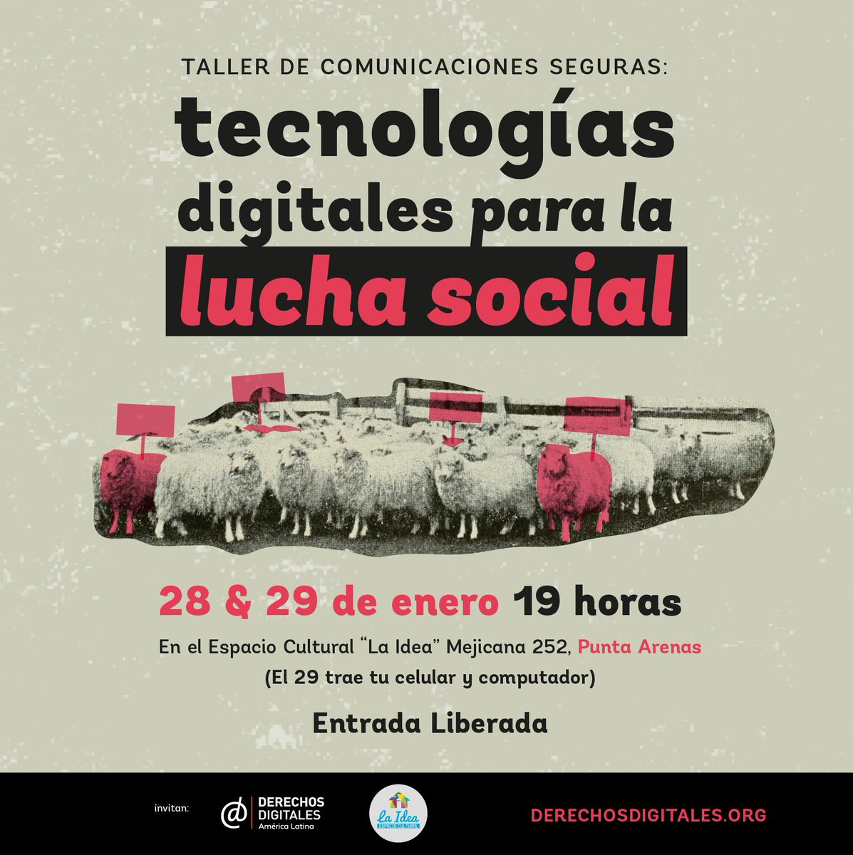 derechosdigital's tweet photo. Mañana y el viernes en Punta Arenas: "Tecnologías digitales para la lucha social". No faltes https://t.co/t8LQVwWmr5