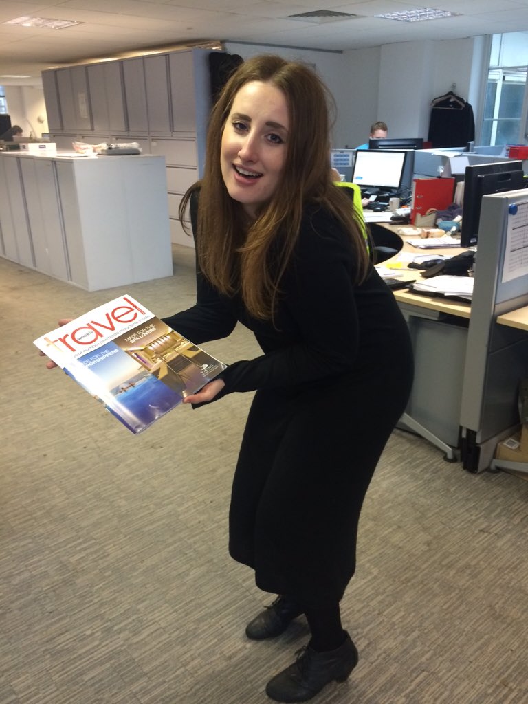 Lucy_Huxley's tweet photo. Woah there! Another MASSIVE issue of @travelweekly this week! So heavy, @Hollierae_tw can hardly carry it! #120pages https://t.co/Gjb3YwpR8G