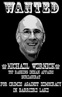 RussDiabo's tweet photo. Algonquins of Barriere Lake "Wanted" poster for Mchael Wernick while DM of INAC https://t.co/R2TXU1zAZ0