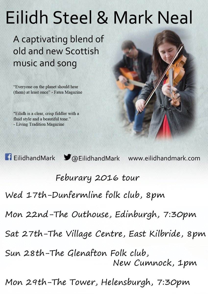 Looking forward to our February #tour! @EilidhandMark #Dunfermline #Edinburgh #EastKilbride #NewCumnock #Helensburgh