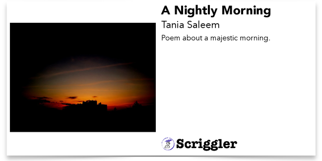 IScriggle's tweet photo. A Nightly Morning by Tania Saleem (@TaniaPalijo) https://t.co/oU6fSXrE3w #iartg #amwriting https://t.co/oayQKYWGzC
