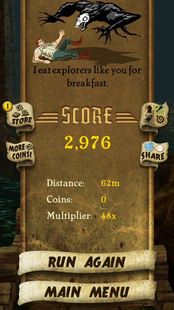 I got 2,976 points while escaping from demon monkeys. Beat that! bit.ly/TempleRunGame #TempleRun