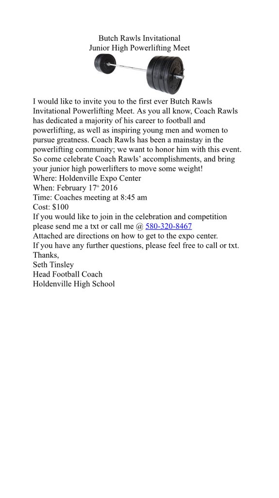 BillWilliams_11's tweet photo. @OFBCA_Plifting 1st Annual Butch Rawls Junior High Innovational Power Lifting Meet!
2-17-16 Coaches Meeting 8:45 https://t.co/JvLORmdhEp