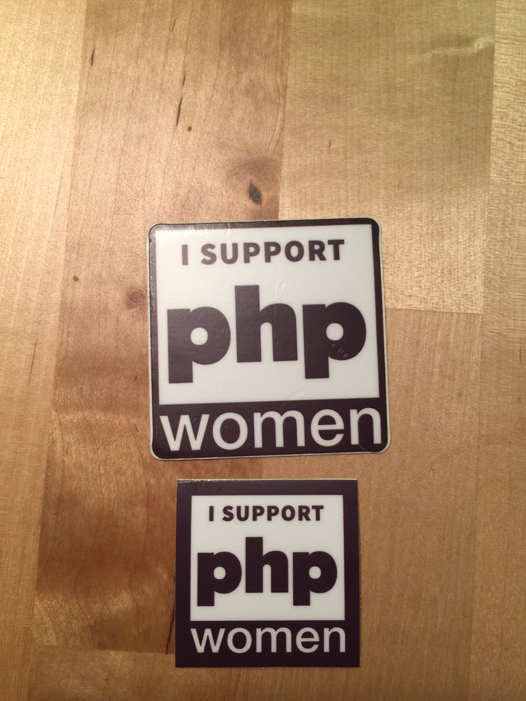 PHPWomen's tweet image. As laptops get smaller so do our new stickers! Premiering at the #phpbnl16 community table on Friday :)