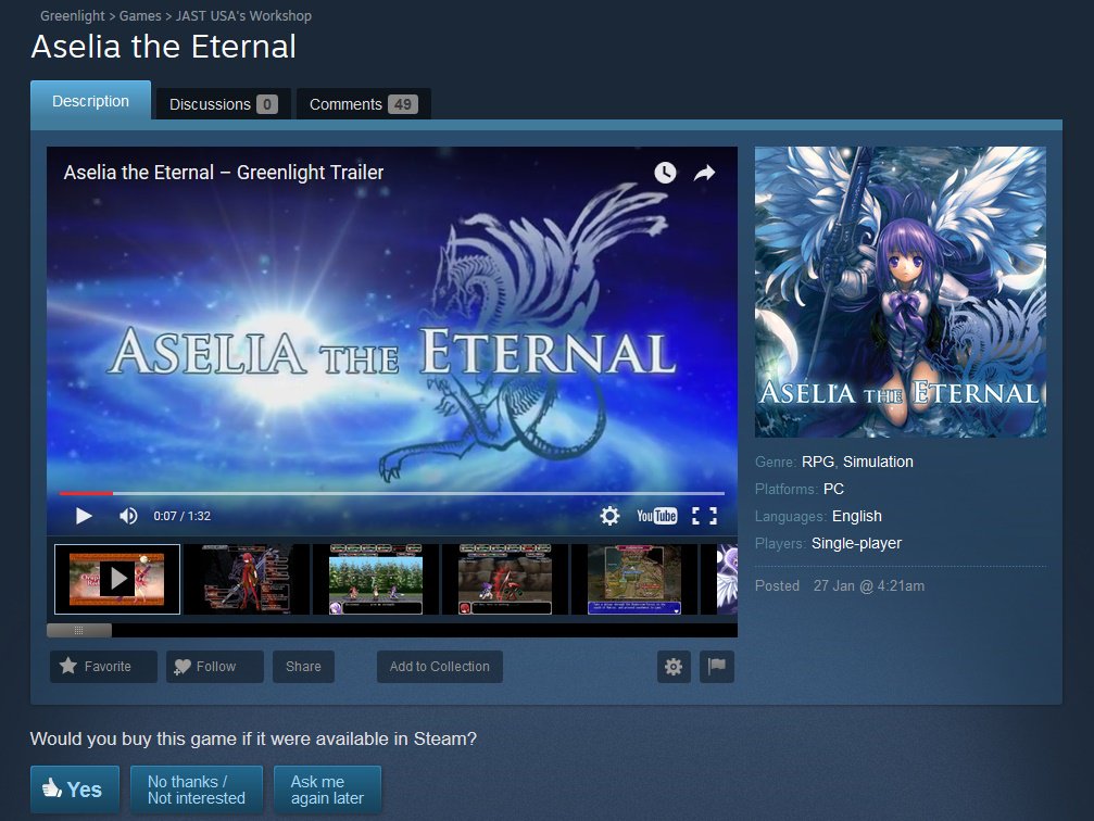 jastusa's tweet photo. Our greenlight page for the Steam version of Aselia the Eternal has launched! More info here https://t.co/CMCrN7LOmz https://t.co/SyXiG4glQG