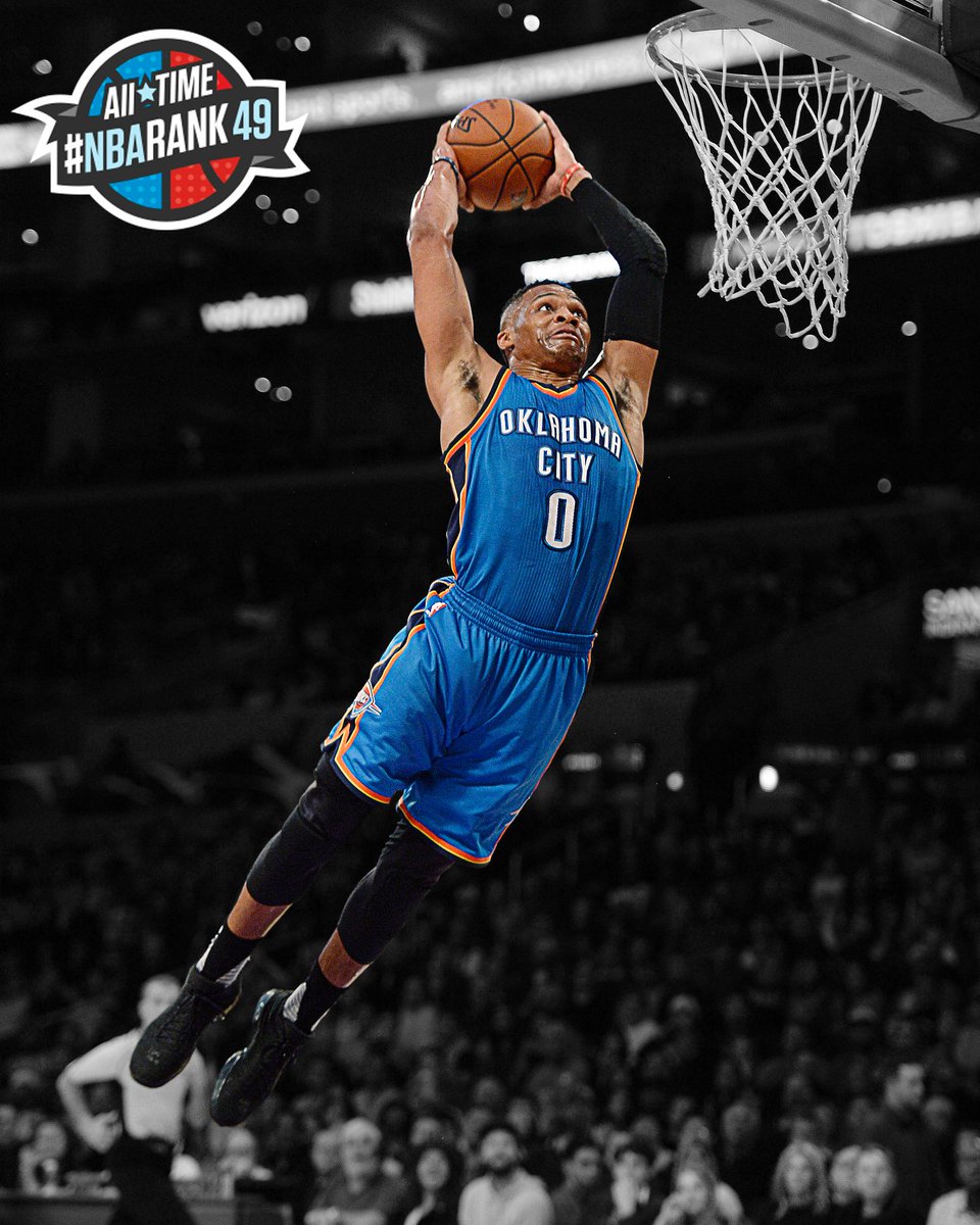 ESPNNBA's tweet photo. He's the youngest player on our All-Time #NBArank.  Russell Westbrook checks in at No. 49. https://t.co/u6a2s9mDEh