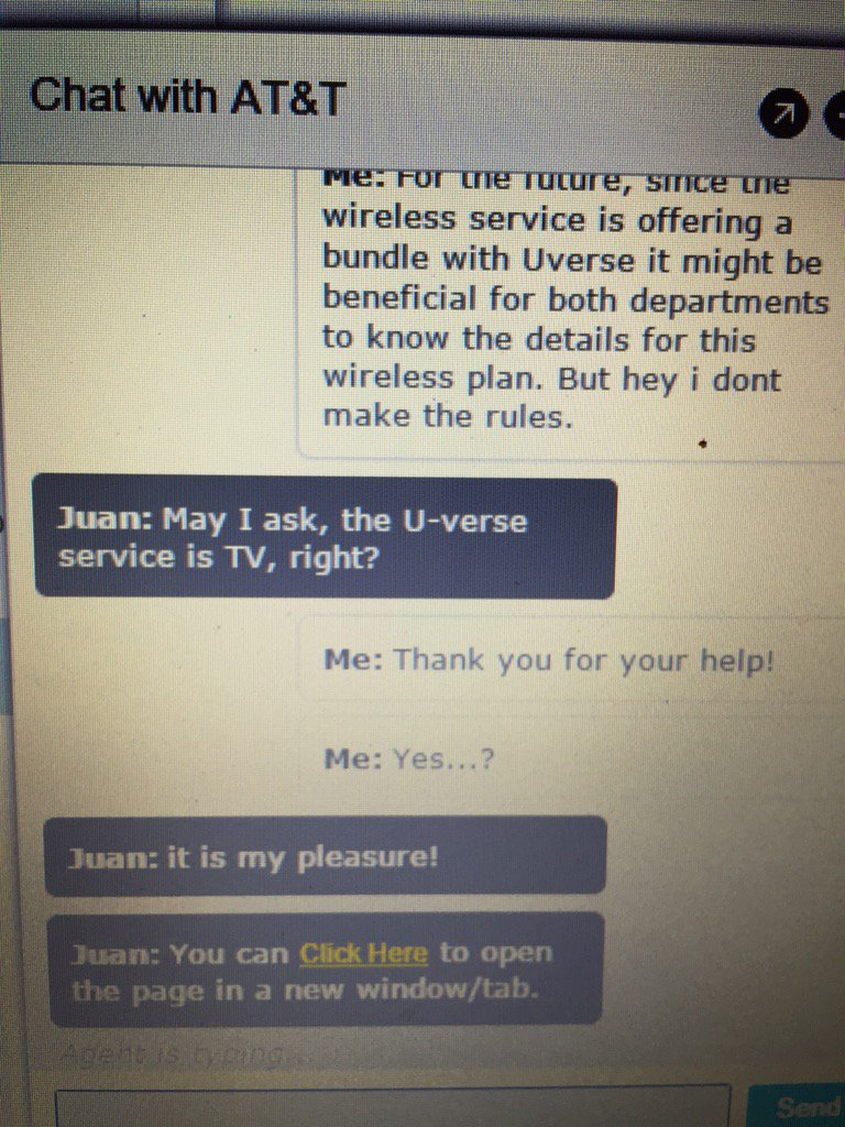 ashleelhsa's tweet photo. @ATTCares  why am I telling your employees what U-verse is? https://t.co/uTJ8EKcxDu