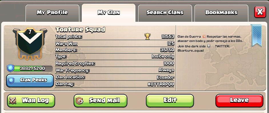 torture_squad's tweet photo. CLAN DE GUERRA!! 💥 AYUDANOS CON UN RT 😀 @Davichufy_COC @ClashofClans @EnfurecidoClash @gabyclashera https://t.co/CFHI0aevu2