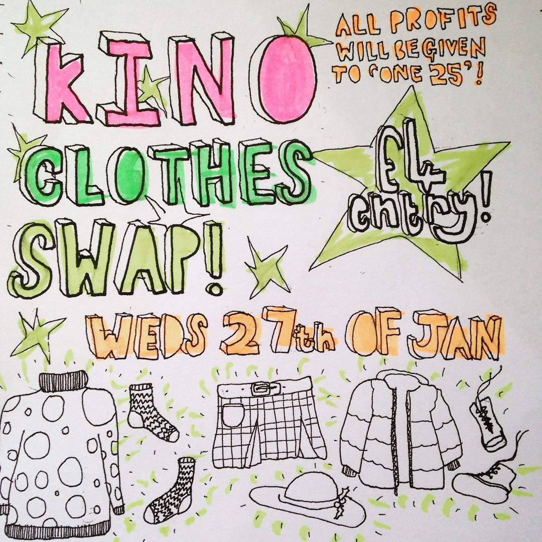cafekinobristol's tweet photo. Kino Clothes Swap tonight! 6:30-9:30pm. £4 entry, all proceeds to @One25Charity https://t.co/hEZ9lDRqc8