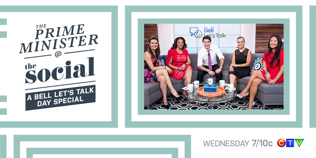CTV's tweet image. RT if you're watching @JustinTrudeau The Prime Minister @TheSocialCTV: A #BellLetsTalk Day Special! @Bell_LetsTalk