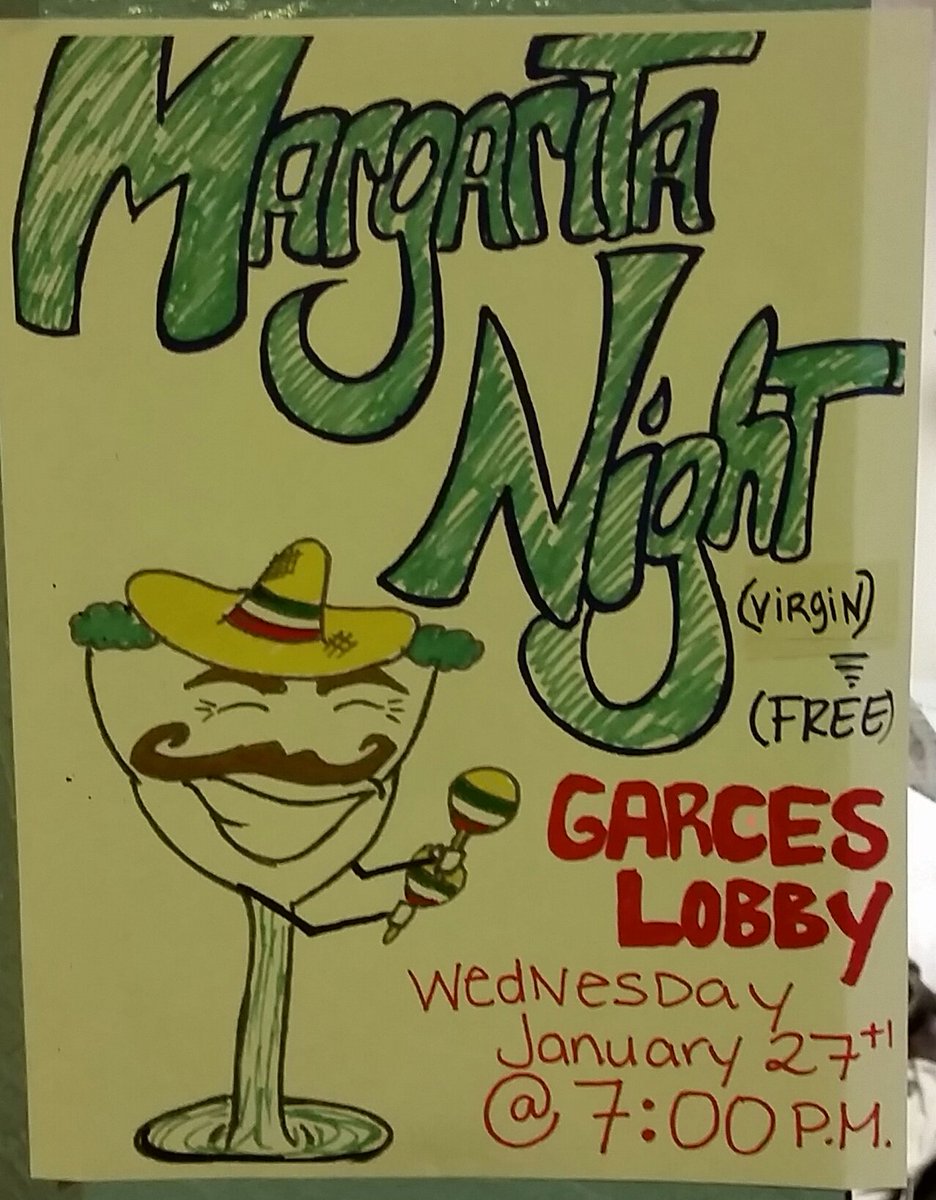 awchousing's tweet photo. Tonight!In Garces! Come grab a (virgin) drink and learn some facts about alcohol.#thebuzz #alcoholawareness @AwcRha https://t.co/AJZBu0fdEQ
