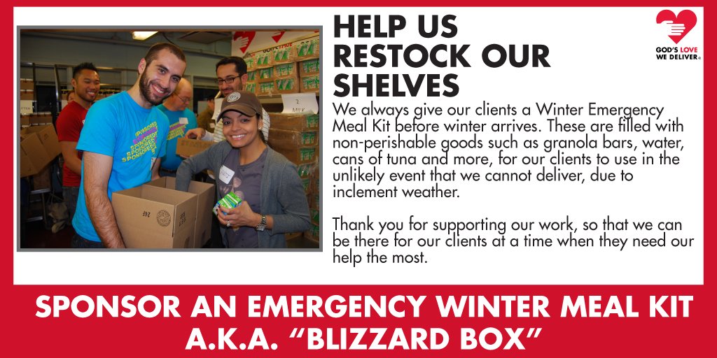 godslovenyc's tweet photo. Help keep our sick neighbors from going hungry during a storm by sponsoring a #BlizzardBox > https://t.co/Uacs8wTiw7 https://t.co/L9IeLoGdSt