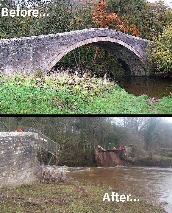 Zo vergaat het sommige bruggen in Engeland door de voortrazende watermassa's als gevolg van 💦💦💦💦💦💦💦💦 en de flooding