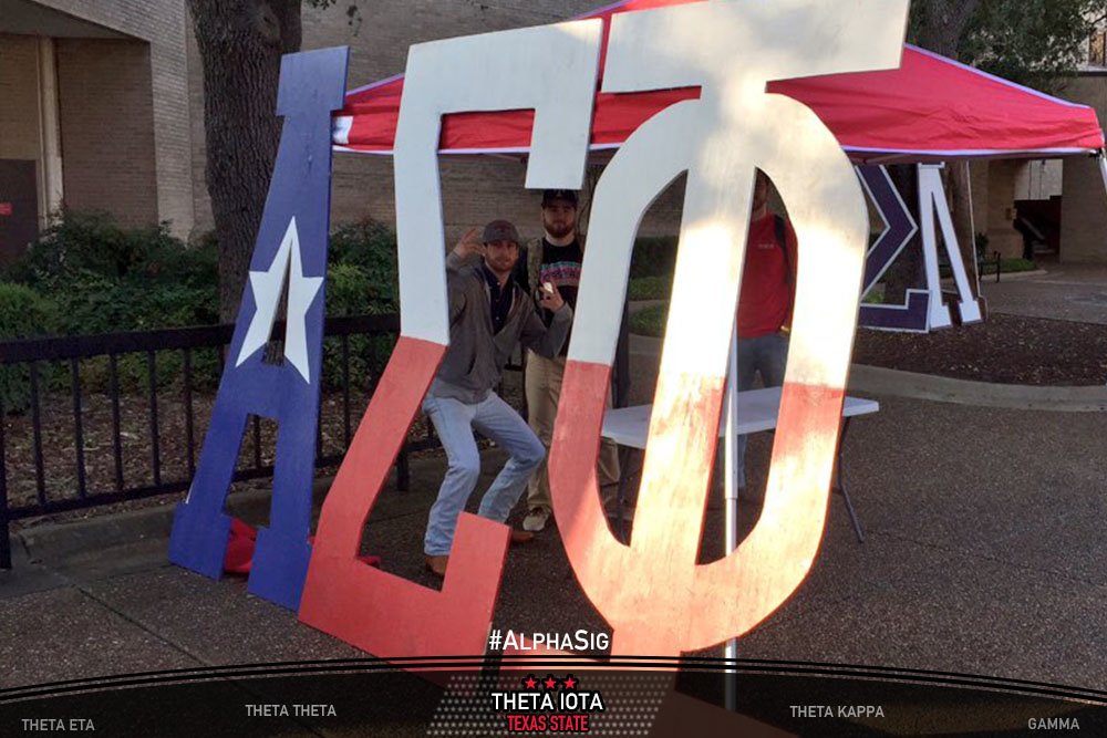 alphasigs's tweet photo. Our men at Theta Iota (Texas State) proving that everything is bigger in Texas! #AlphaSig https://t.co/J8A3lIP8BN