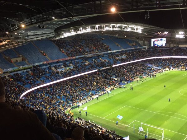 AVFCCharlie's tweet photo. Absolute disgraceful effort by the City fans tonight. A cup semi final and so many empty seats. #EmptyhadStadium https://t.co/x7tfMIQWtV