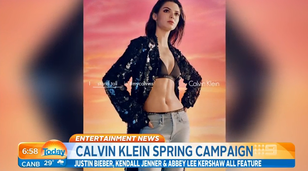 TheTodayShow's tweet photo. Congratulations to @CalvinKlein's Spring ambassadors, @justinbieber, @KendallJenner and Abbey Lee Kershaw! #Today9. https://t.co/4nG3xOgJSl