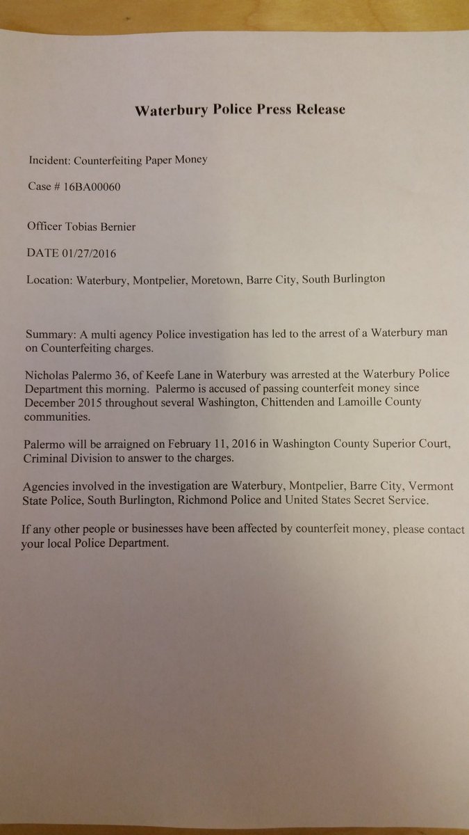 Local man arrested for making counterfeit money <a href="/SBPolice1/">South Burlington Police</a> <a href="/VTStatePolice/">Vermont State Police</a> and more.