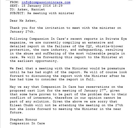 CompassnInCare's tweet photo. Why Eileen Chubb declined invitation to meet Minister @AlistairBurtMP today. CIC position in https://t.co/N4ZJHD0AyL https://t.co/3FU4CudK1x