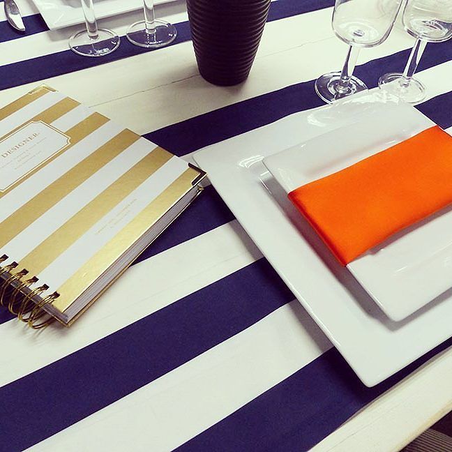 NVLinens's tweet image. Changing up our showroom today with our pretty Spade Navy striped runner and Lamour Mandarin napkins...having fun a…