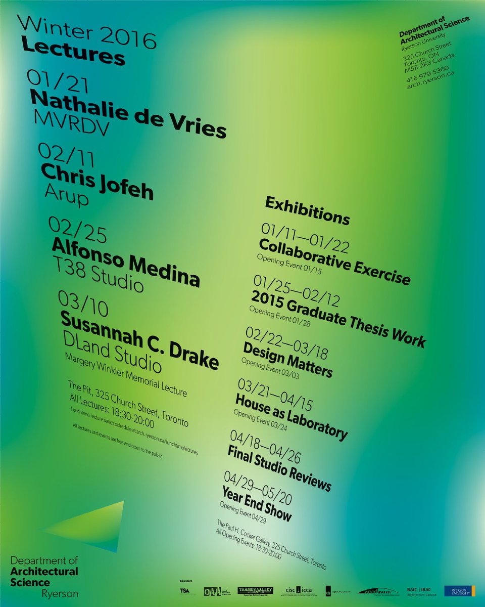archinect's tweet image. Get Lectured: @RyersonDAS, Winter '16 bit.ly/23tCqMS