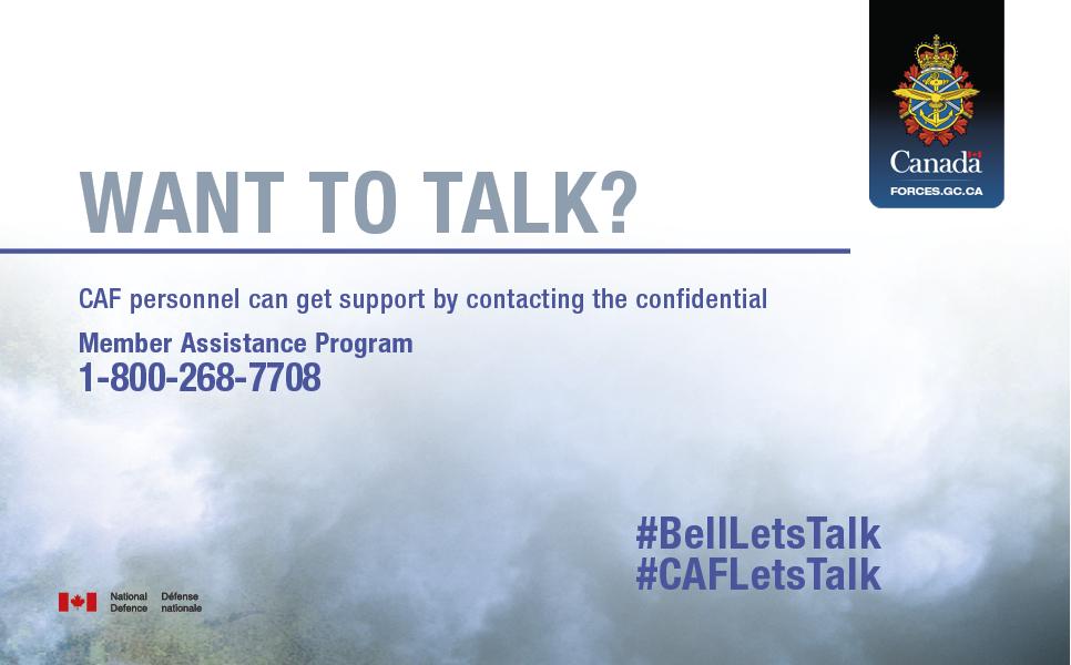 The CAF offers a range of mental health services. ow.ly/XAYqY #BellLetsTalk #CAFLetsTalk