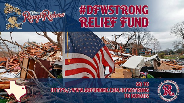 RidersBaseball's tweet photo. Supply Drive to be held for #DFWTornado victims at #Rangers Caravan Saturday! #DFWStrong https://t.co/vcwyO9Y7C4 https://t.co/M31mWUgg92