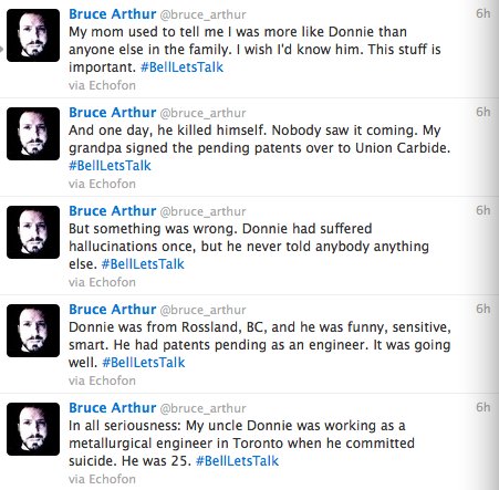 bruce_arthur's tweet image. Here's the story about my uncle Donnie, written from bottom to top. #BellLetsTalk