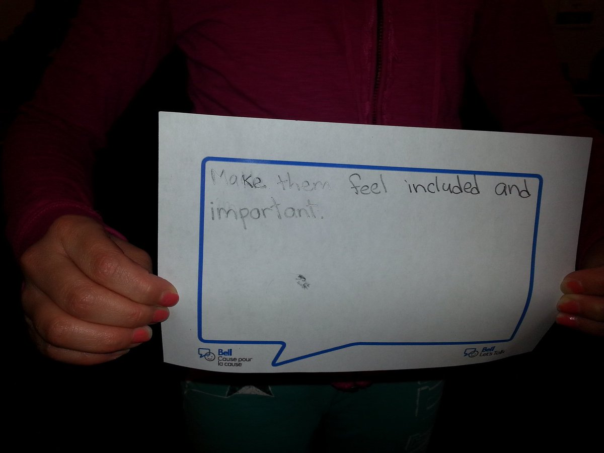 dcoleman547's tweet photo. Today we asked students what they can do to improve someone's mental health! #BellLetsTalk #BTBQV https://t.co/dGxsYxeu5i