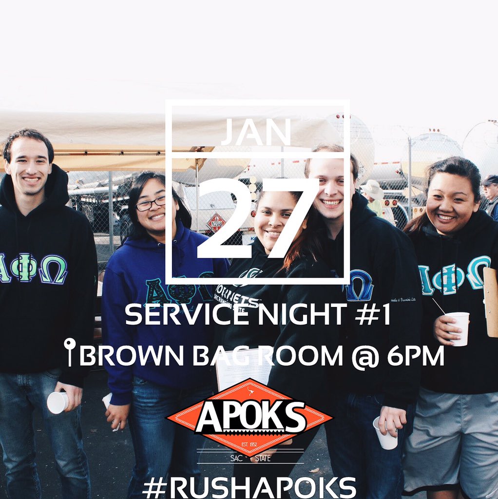 _apoks's tweet photo. Tonight's our service rush event! Come out to the Union in the area behind Burger King! #apoks #rushAPOKS https://t.co/ranhPoalAE