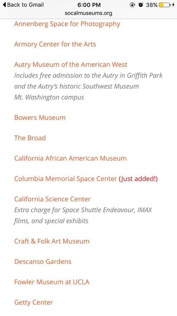perlaa_marinaa's tweet photo. PSA: If ya got nothing to do this Saturday or you're feeling adventurous, SoCal museums will be free, you're welcome https://t.co/V3DBhmkN9d