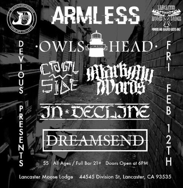 MarkMyWordsCA's tweet photo. Playing a show Feb 12 here in Lancaster with great bands and our friends in @OwlsHead_ $5 hope to see you there https://t.co/J74yazixHP