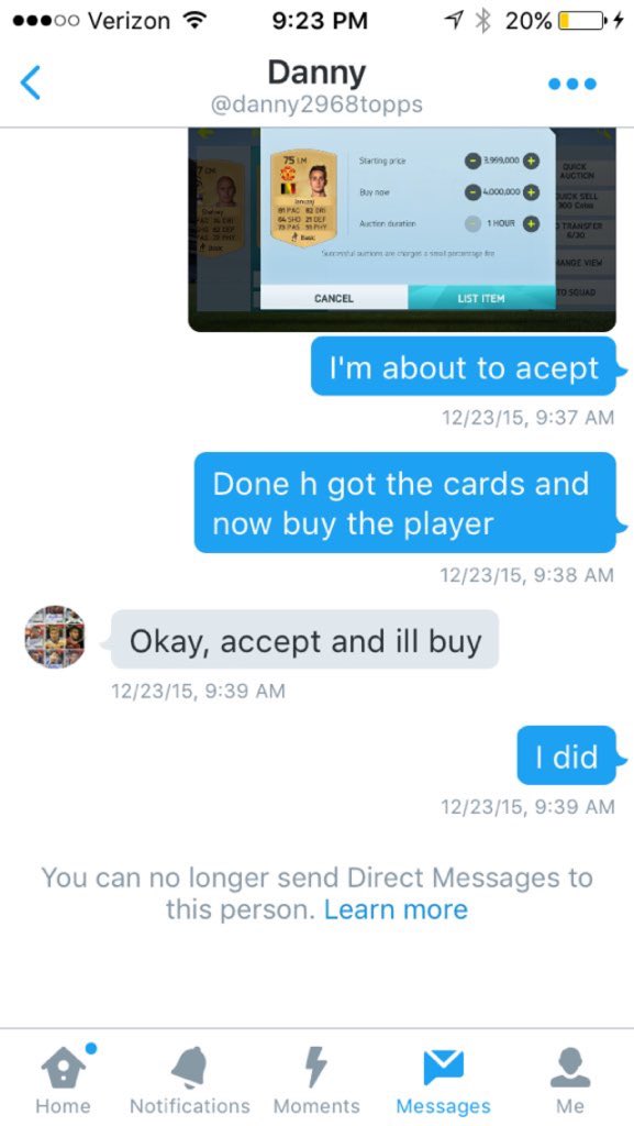 Fut_Cop2016's tweet image. REPORT AND BLOCK @danny2986 HE SCAMMED 4M COINS OFF @ozil_fifa16. 
RT AND FAV TO SPREAD AWARENESS!!