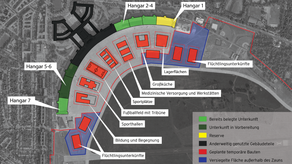 Übersichtliche Grafik zu den Senatsplänen für Unterkunft in #Tempelhof.
#THFRefugees #TempelhoferFeld
von @rbbonline