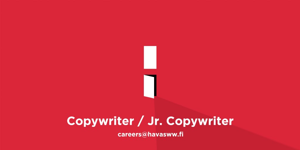 Rekry! Haemme luovaan ja intohimoiseen tiimiin vahvistusta. #creative #copywriter havasww.fi/careers/