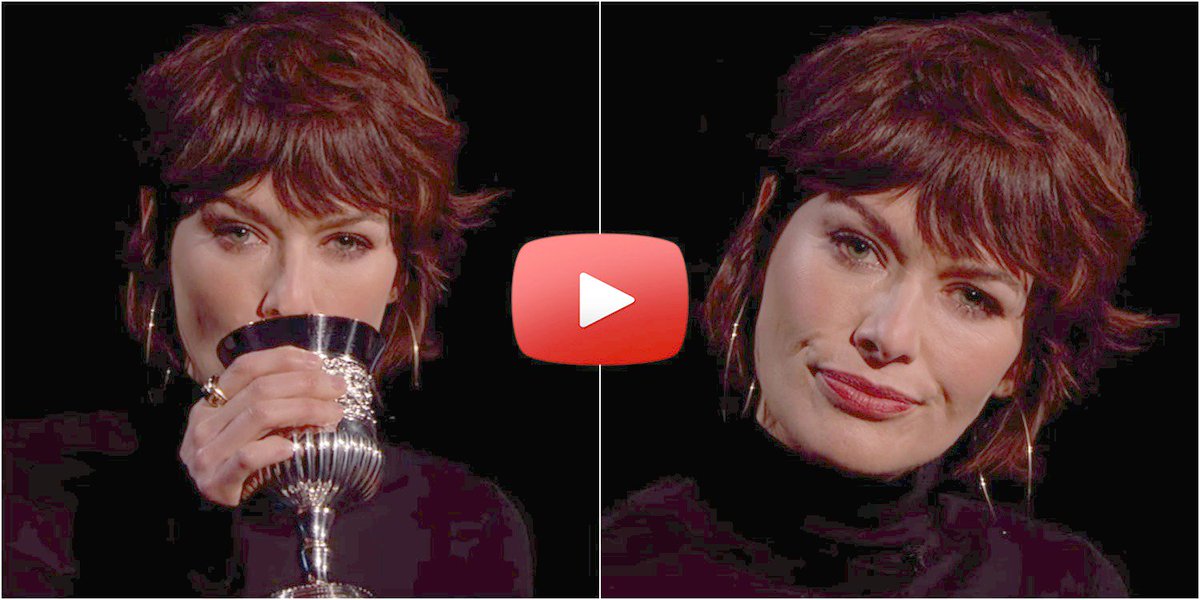 ELLEmagazine's tweet photo. ALL HAIL! Queen Cersei reads insults from 'The Bachelor'. we CRY laughing: https://t.co/B1skAWMSCg https://t.co/SZk7npFQjr