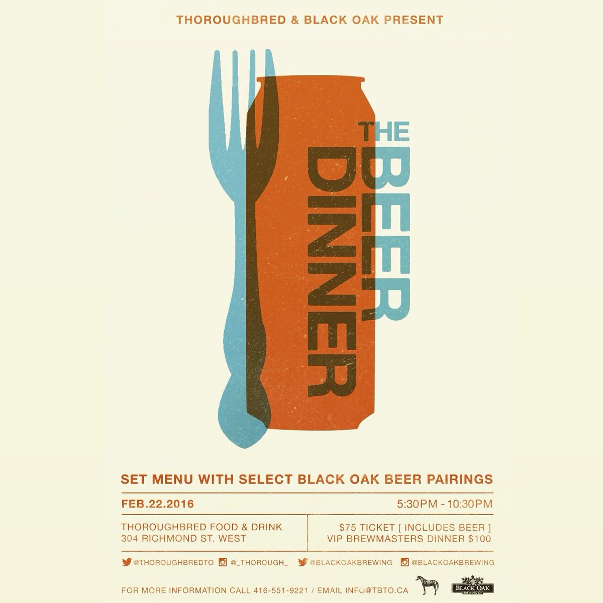 BlackOakBrewing's tweet photo. NEW:we've teamed up w @ThoroughbredTO to rock a BEER DINNER FEB 22.Poster for deets!Call/email restaurant for resos! https://t.co/UEFao4VV9P