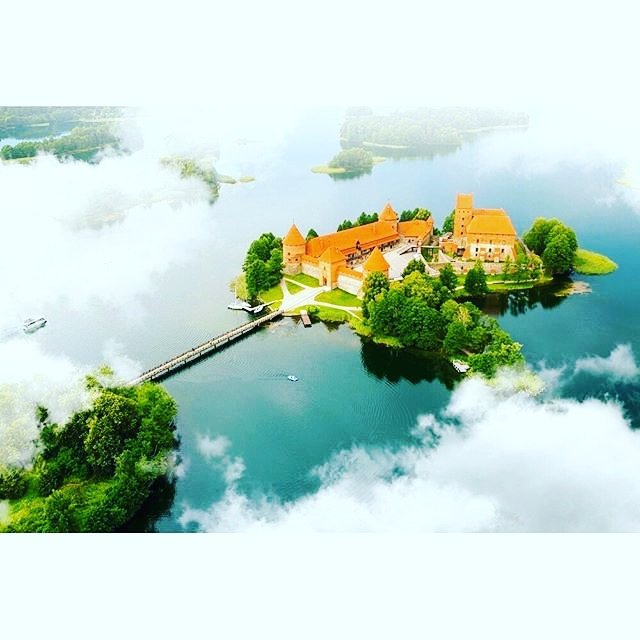 Aerial view of old castle. Trakai, Lithuania.