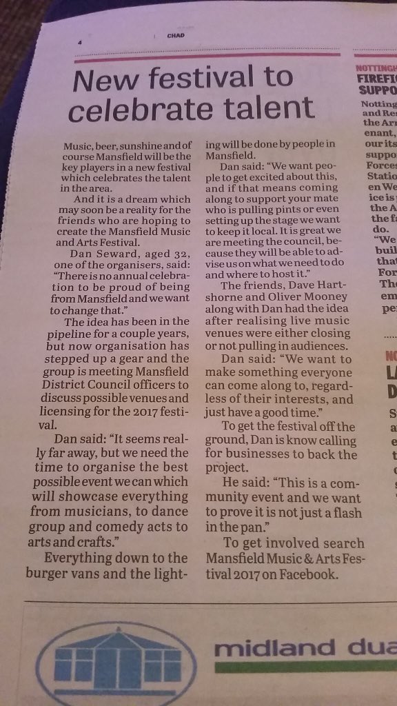 MansfieldFest's tweet photo. Thank you to @ChadNews for supporting us with this in this weeks Chad! #Mansfield #MansfieldUk https://t.co/BGjn2LUtrs
