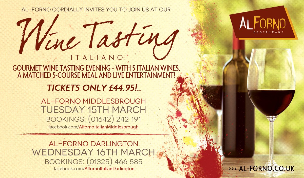 AlfornoItalian's tweet image. We're holding a Gourmet Wine Tasting Evening at both of our restaurants in March! facebook.com/events/1680614… #DarloBiz
